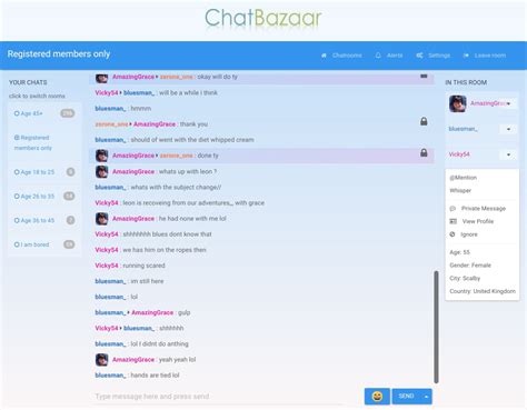Chat Rooms: One click without registration .